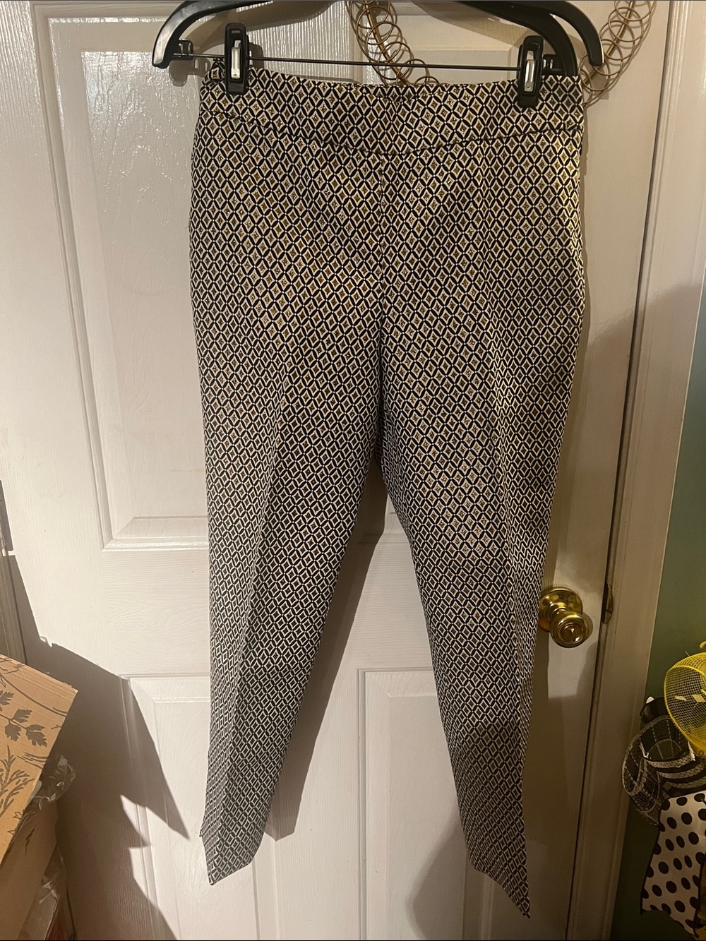 Talbots Patterned Black, Gold & White Women's Stretch Ankle Pants, 4P, NWT